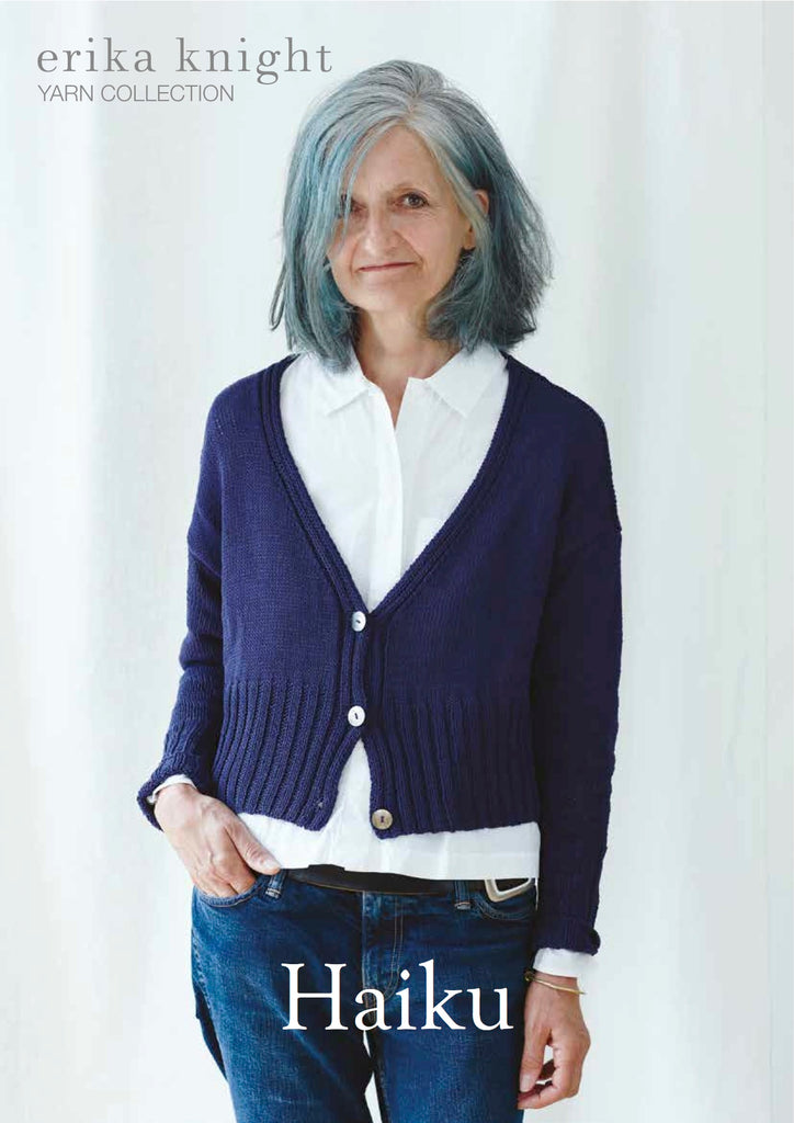 Erika Knight 'Haiku' Cardigan knitted in Studio Linen PDF Pattern