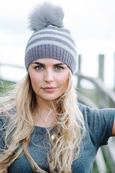 Striped Beanies knitted in Mrs Moon Plump DK PDF Pattern - The Knitter's Yarn