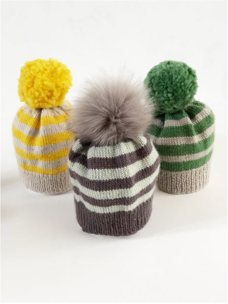 Striped Beanies knitted in Mrs Moon Plump DK PDF Pattern - The Knitter's Yarn