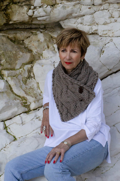Kittiwake Cable Wrap knitted in Puddle from The Knitter's Yarn - The Knitter's Yarn